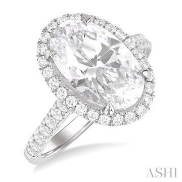 3/4 Ctw Oval Shape Round Cut Diamond Halo Semi-Mount Engagement Ring in 14K White Gold